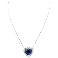 16.86 Carat Heart Shaped Sapphire and Diamond Pendant Necklace (18k White Gold)