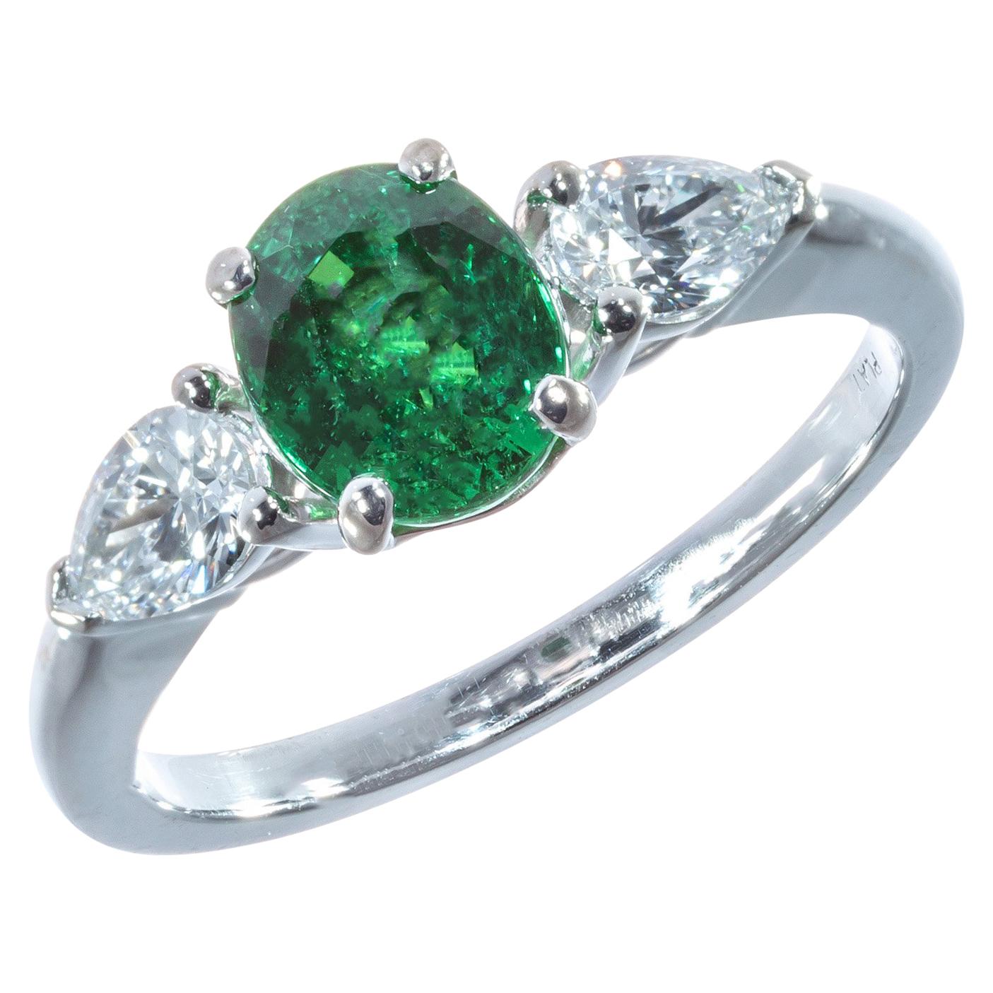 Peter Suchy 1.45 Carat Oval Tsavorite Garnet Diamond Platinum Engagement Ring