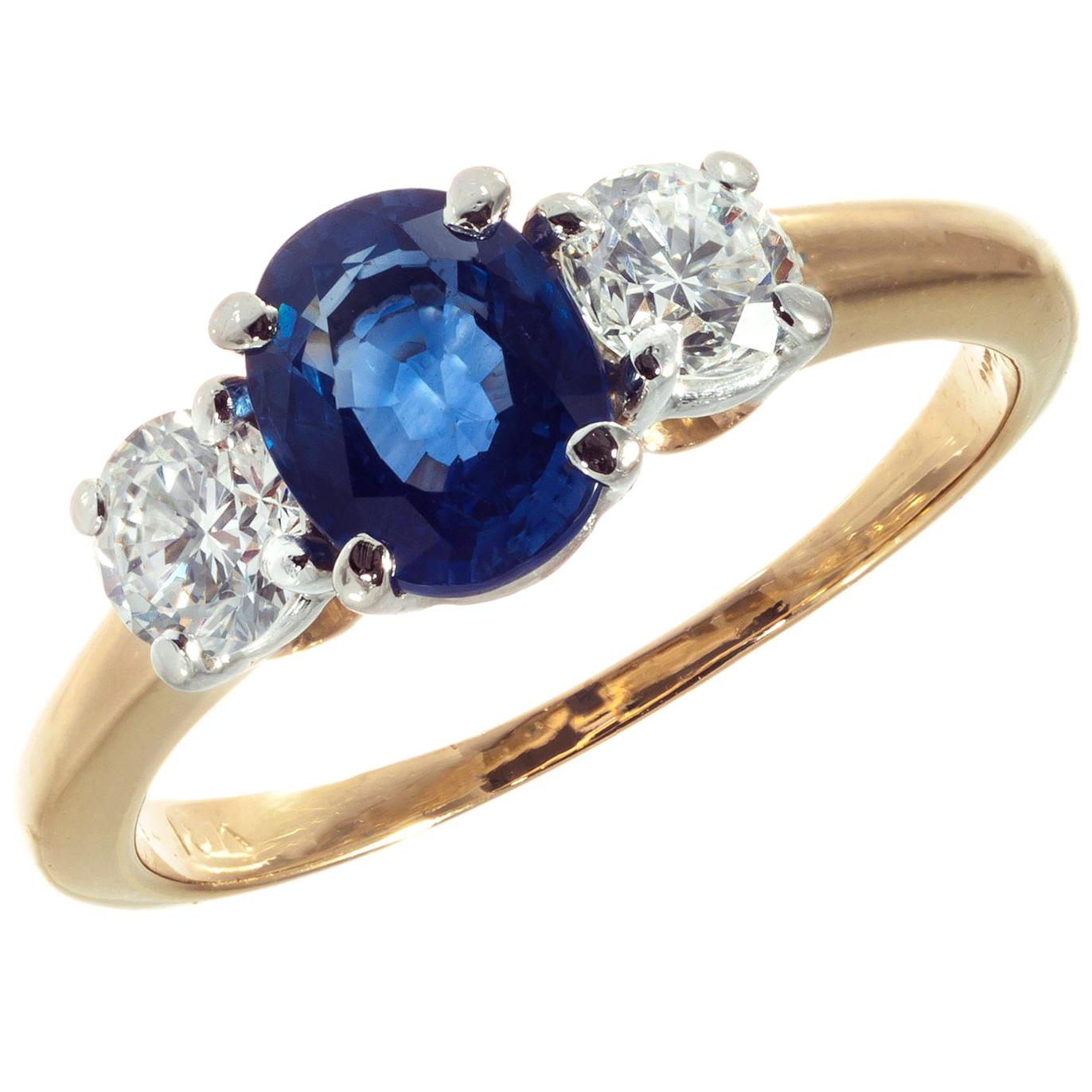   GIA Certified 1.25 Carat Sapphire Diamond Platinum Gold Engagement Ring
