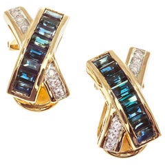 Levian 2.04 Carat Sapphire Diamond 18 Karat Yellow Gold X Style Earrings