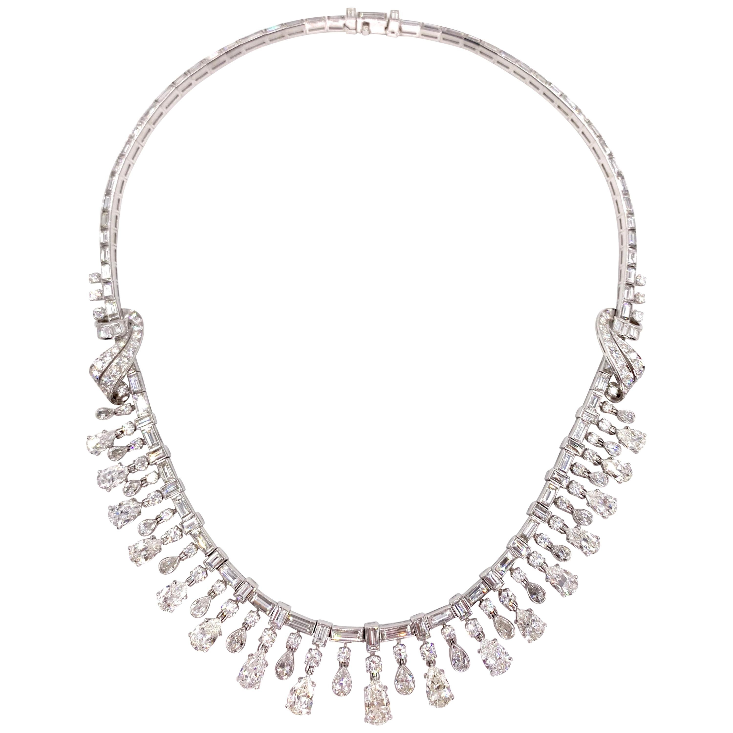 Platinum and Diamond Necklace Approximately 43 Carat Total Weight, circa 1950 For Sale