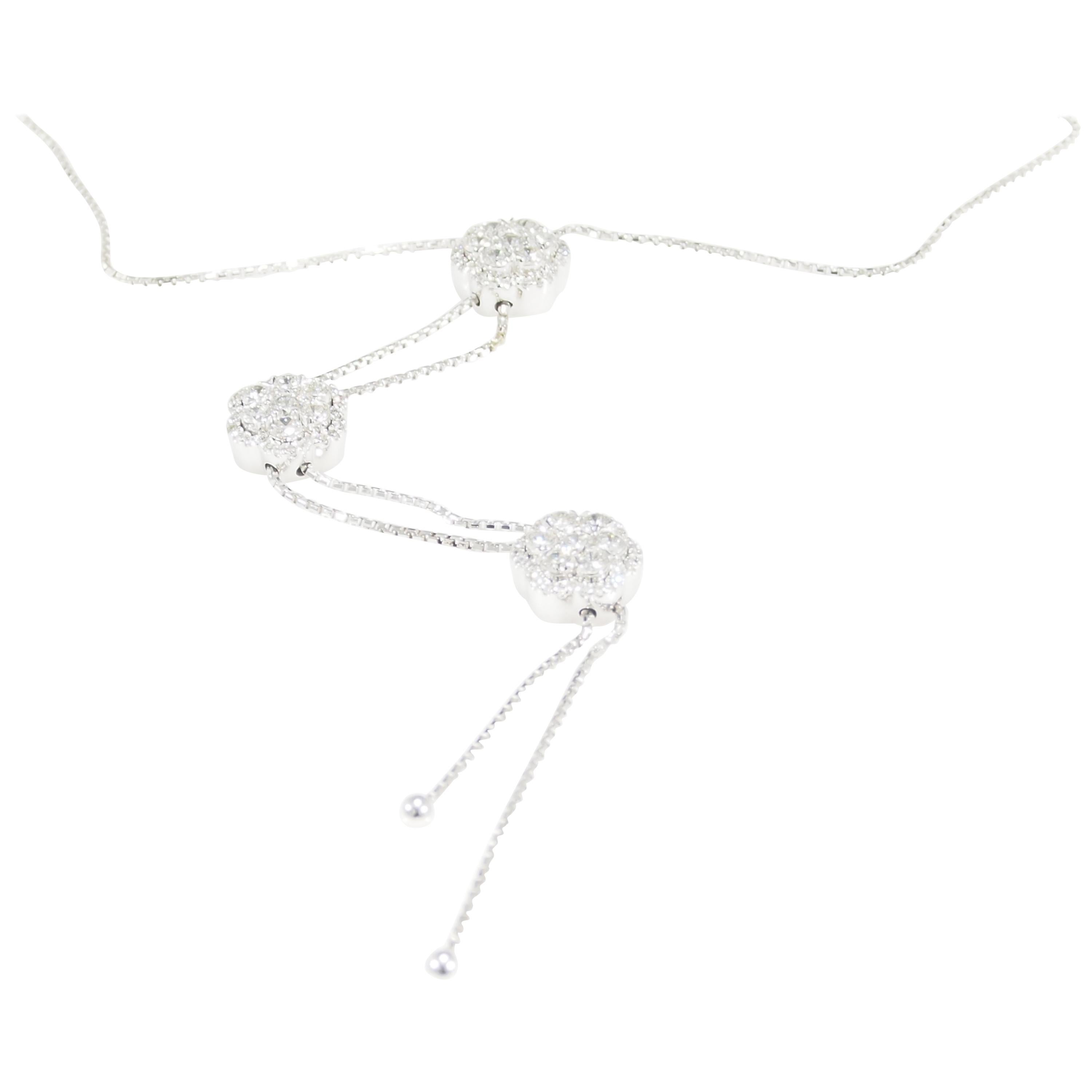 14 Karat Diamond Cluster Necklace Tassel White Gold Adjustable