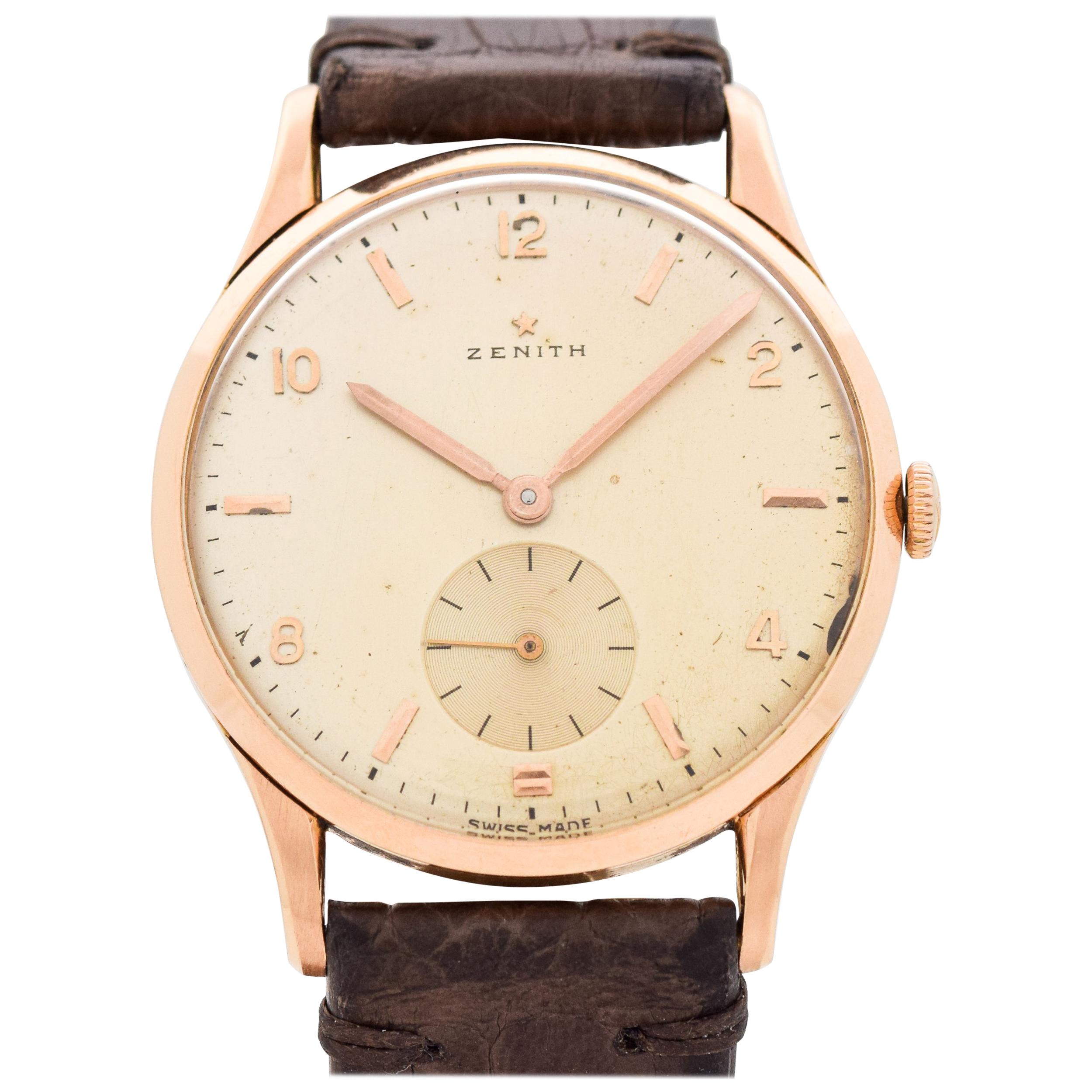 Vintage Zenith 18 Karat Rose Gold Dress Watch, 1956