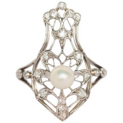 Vintage Pearl Platinum Engagement Ring