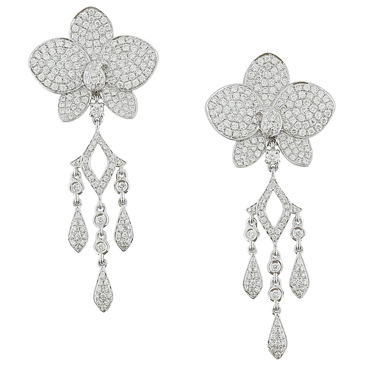 Diamant-Blumen-Kronleuchter Tropfen-Ohrringe aus Gold im Angebot