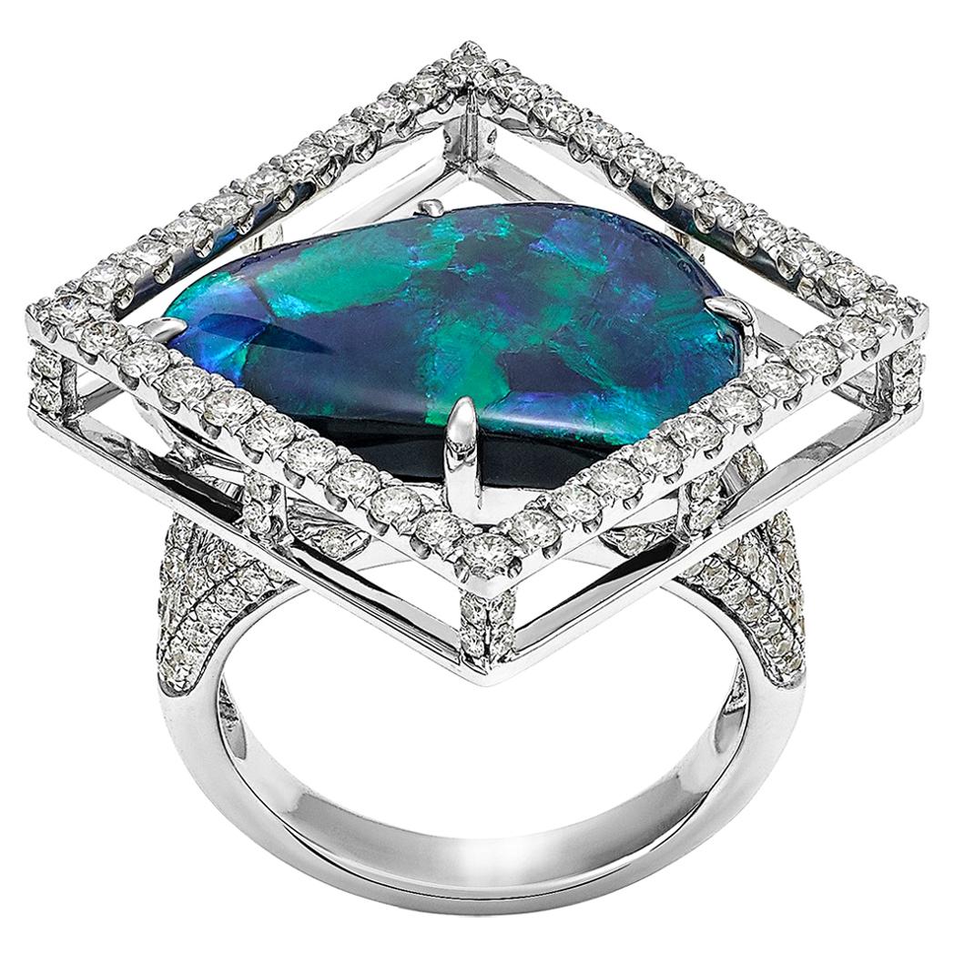 Giulians Contemporary 18k 7.88ct Australian Black Opal and Diamond Ring