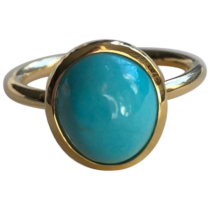 Untreated Turquoise and 18 Karat Gold Cocktail Ring