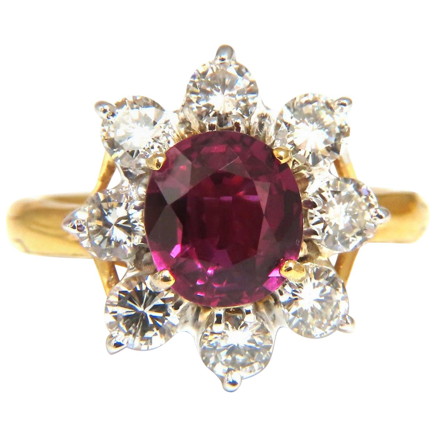 GIA Certified 3.20 Carat No Heat Natural Ruby Diamonds Ring 14 Karat For Sale