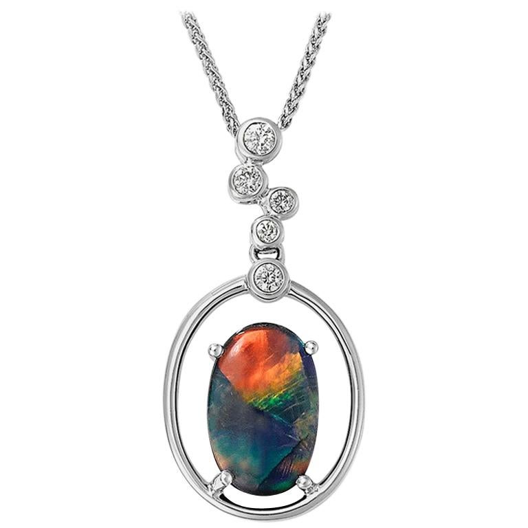 Giulians 18k 1.78ct Australian Black Opal and Diamond Pendant Necklace For Sale