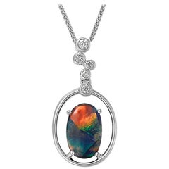 Giulians 18k 1.78ct Australian Black Opal and Diamond Pendant Necklace