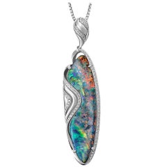 Giulians Contemporary 18k Australian Boulder Opal and Diamond Necklace Pendant