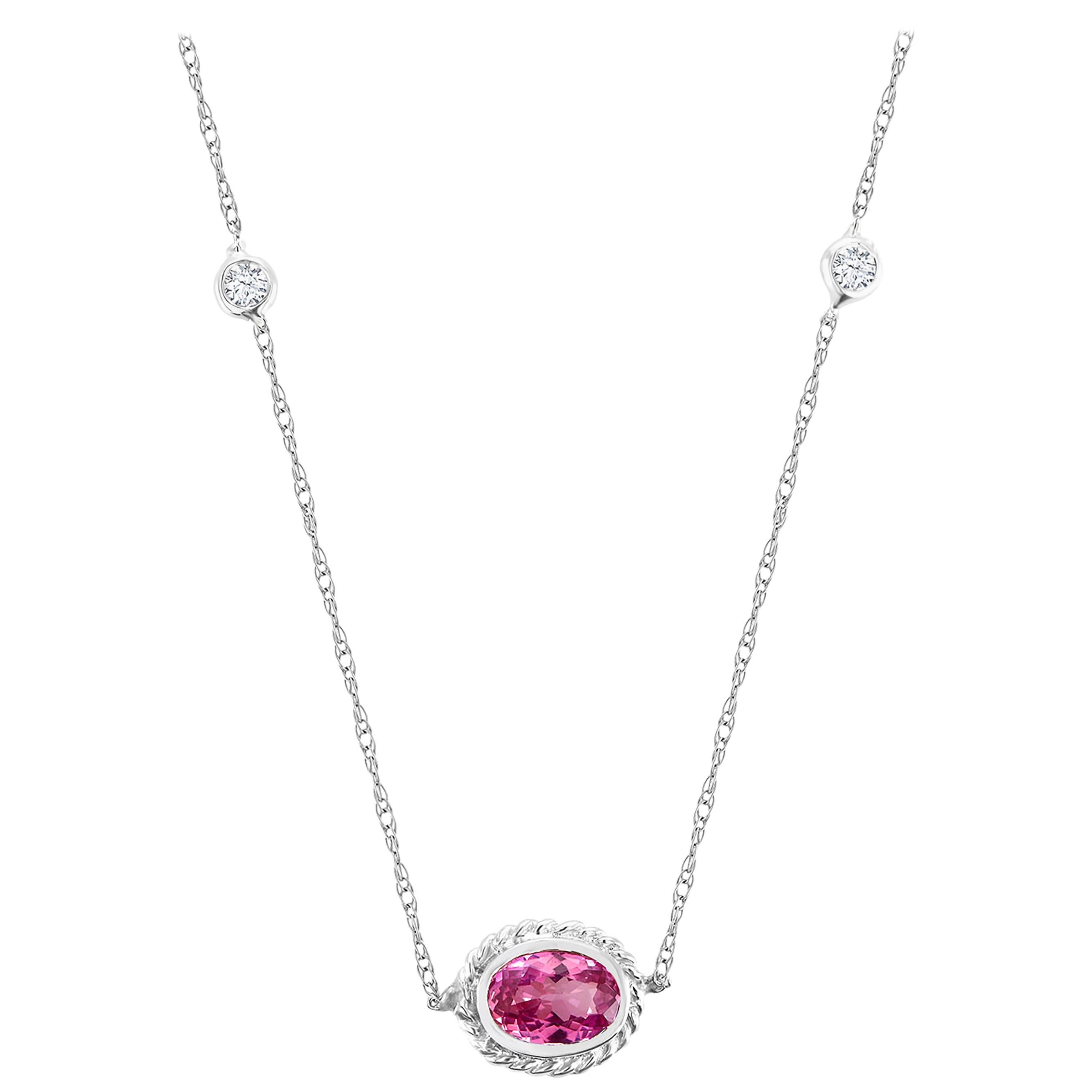 Modernist White Gold Pink Sapphire and Diamond Pendant Necklace Weighing 0.73 Carat