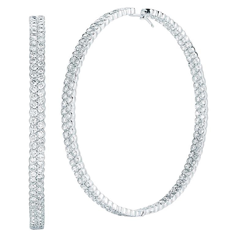 Pave Diamond Hoop Earrings Inside Out 14.80 Carat 18 Karat White Gold