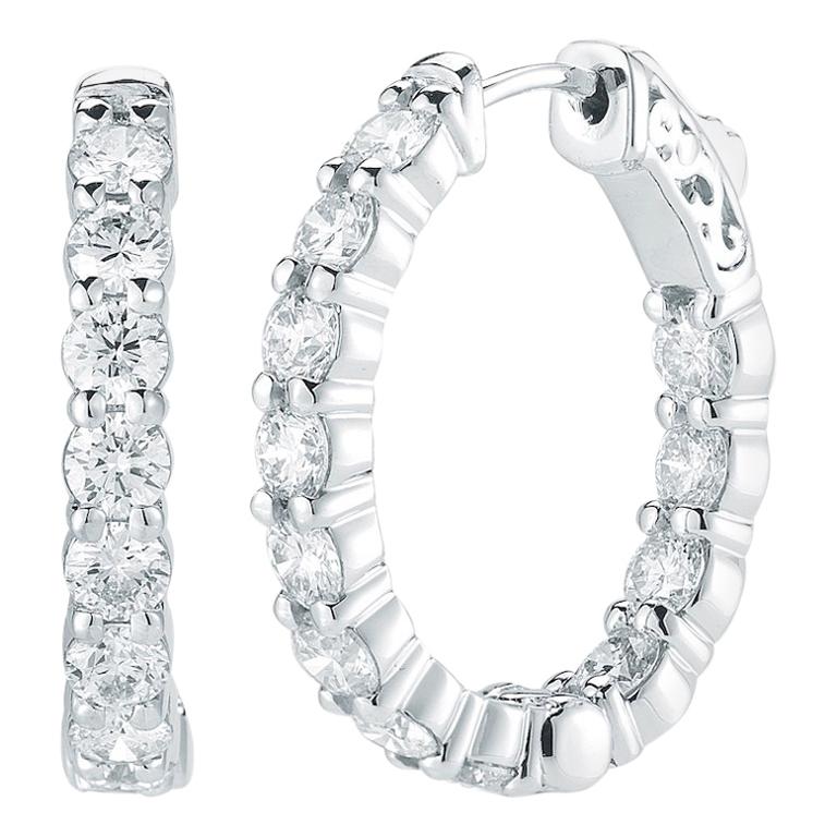 Diamond Hoop Huggie Inside Out Earrings 1.20 Carat White Gold