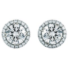 Halo Set of Round Diamond Stud Earrings .22 Carat 18 Karat White Gold Push Backs