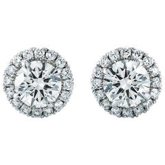 Round Halo Diamond Stud Earrings 0.59 Carat 18 Karat White Gold