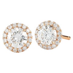Round Halo Diamond Stud Earrings 1.00 Carat 18 Karat Rose Gold