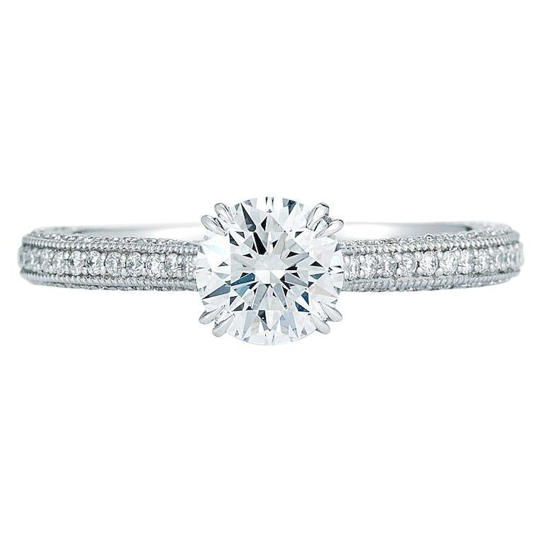 Round Cut Solitaire Triple Pave Diamond Engagement Ring in Platinum 2.25 Carat