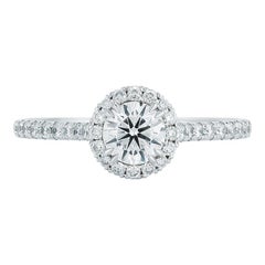 Round Cut Halo Set Diamond Engagement Ring in Platinum 1.09 Carat