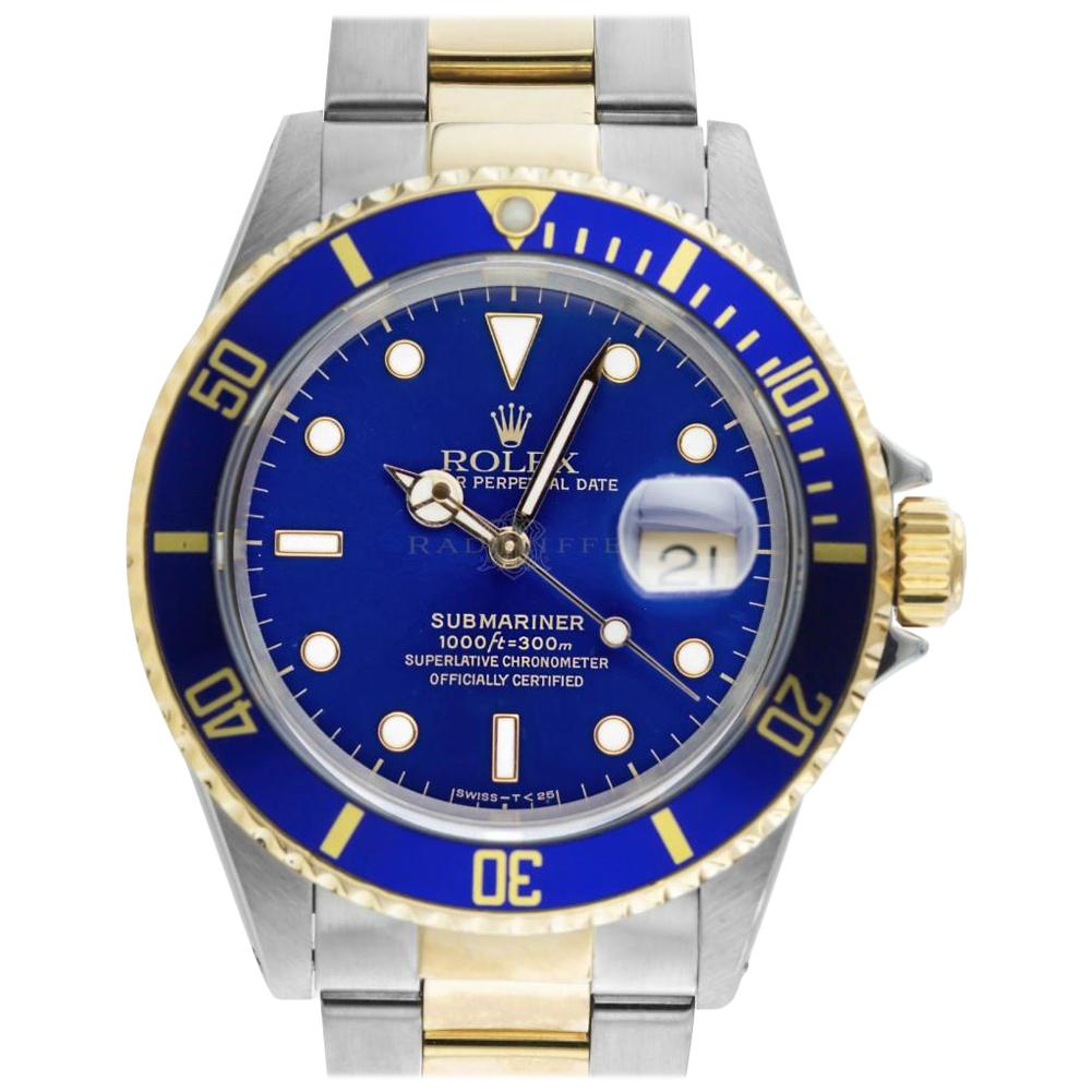 Rolex 16613 U Sub Blue Submariner Stainless Steel and 18 Karat Yellow Gold Diver For Sale