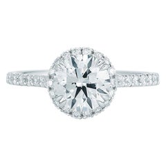 Round Cut Halo Set Diamond Engagement Ring in Platinum 1.28 Carat