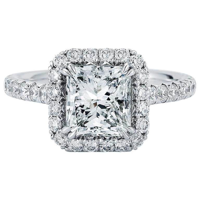 Radiant Cut Halo Diamond Engagement Ring in Platinum 2.25 Carat