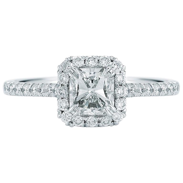 Radiant Cut Halo Diamond Engagement Ring in Platinum 1.41 Carat at 1stDibs radiant cut halo