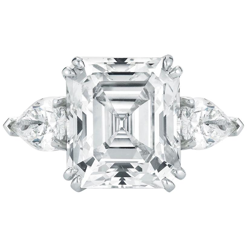 Three-Stone Emerald Cut Diamond Engagement Ring K VS1 GIA in Platinum 4.00 Carat