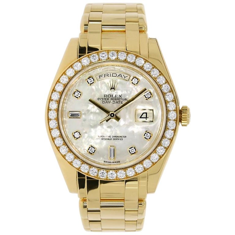 Rolex Day-Date Yellow Gold Masterpiece Diamond Mother of Pearl Dial ...