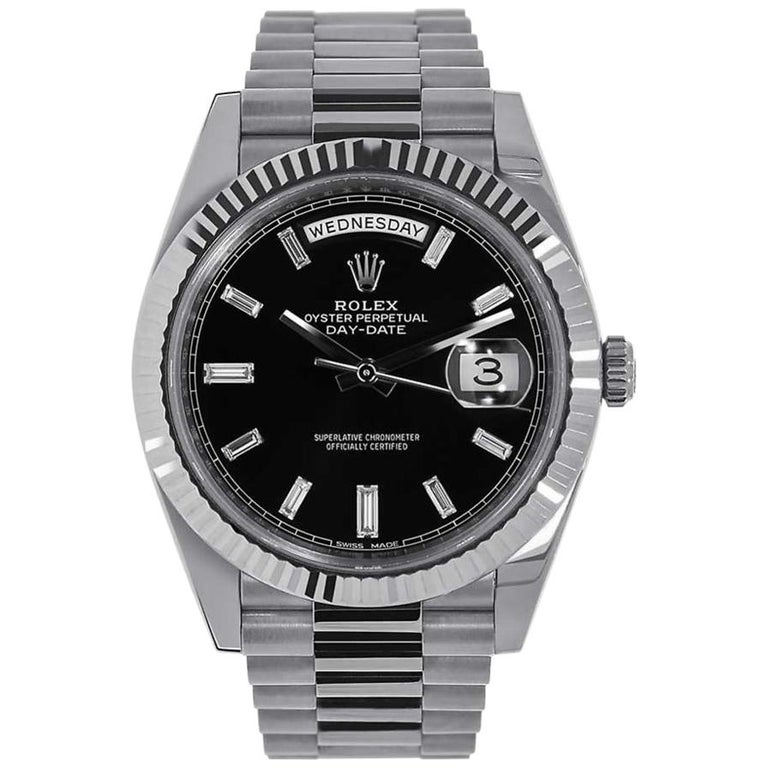 Rolex Day Date White Gold President Black Diamond Dial Watch 2239 For Sale At 1stdibs