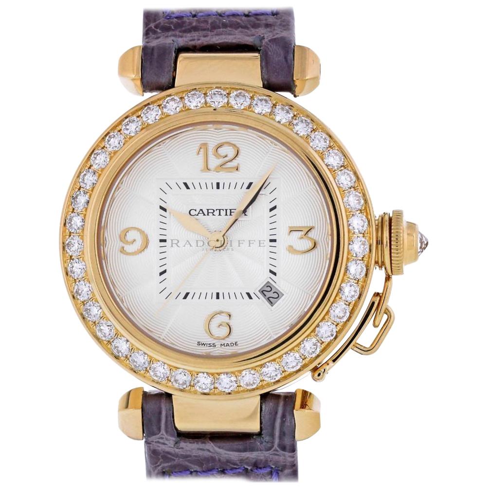 Cartier 2397 Pasha 18 Karat Gold Diamond WJ10495 Automatic Swiss Ladies Watch