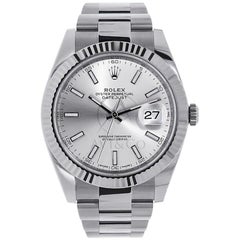 Rolex Datejust II 18 Karat White Gold Bezel Silver Index Dial Watch 116334