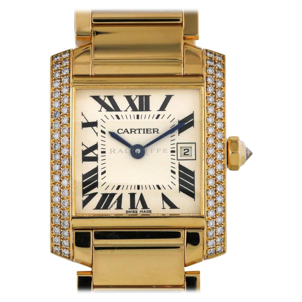 Cartier 2466 Tank Francaise Factory Diamond Midsize 18 Karat Yellow Gold Quartz For Sale