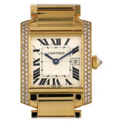 Cartier 2466 Tank Francaise Factory Diamond Midsize 18 Karat Yellow Gold Quartz