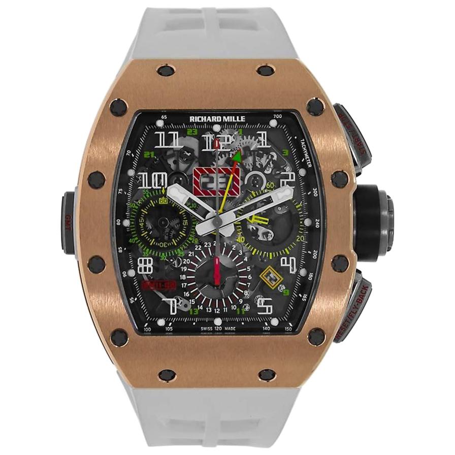 Richard Mille RM 11-02 GMT Rose Gold Titanium Rubber Automatic Watch For Sale