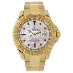 Rolex Yacht-Master 18 Karat Yellow Gold White Mother of Pearl Ruby Dial 16628