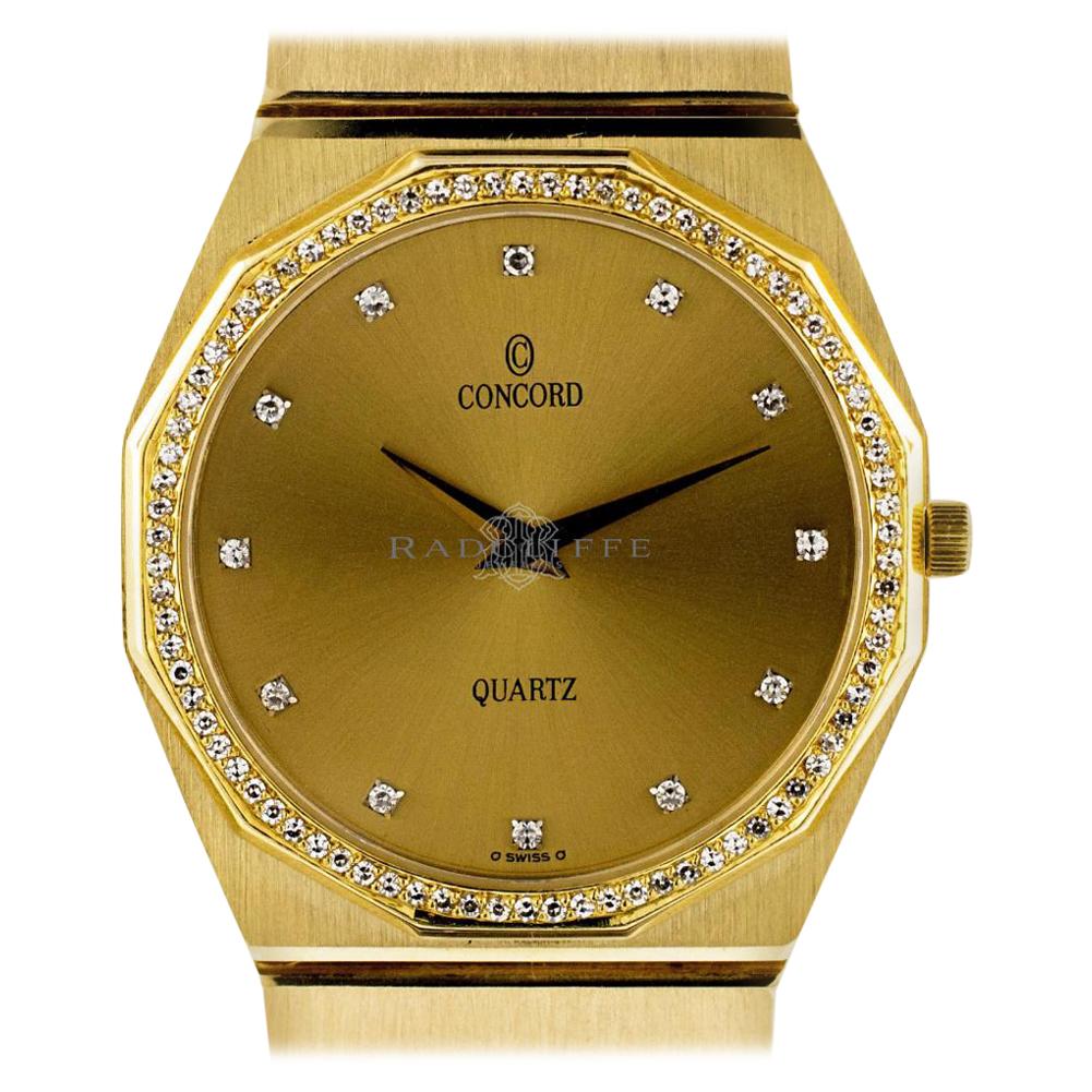 Concord Mariner 1 Karat Yellow Gold Diamond Bezel Quartz Movement Ladies Watch For Sale