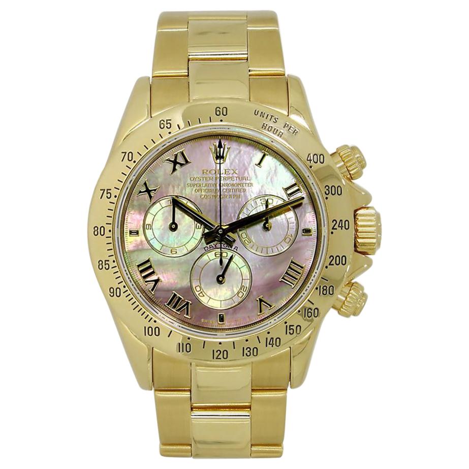 Rolex Daytona 18 Karat Yellow Gold Dark Mother of Pearl Dial Watch 116528