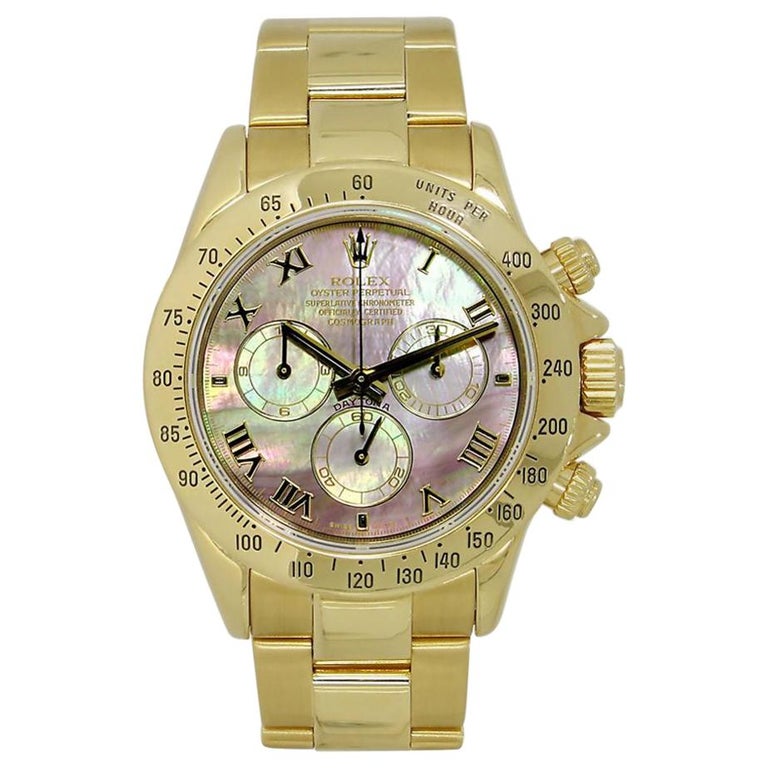 Rolex Daytona 18 Karat Yellow Gold Dark Mother of Pearl Dial Watch 116528  at 1stDibs