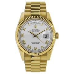 Rolex Day-Date 18 Karat Yellow Gold President White Dial Watch 18238