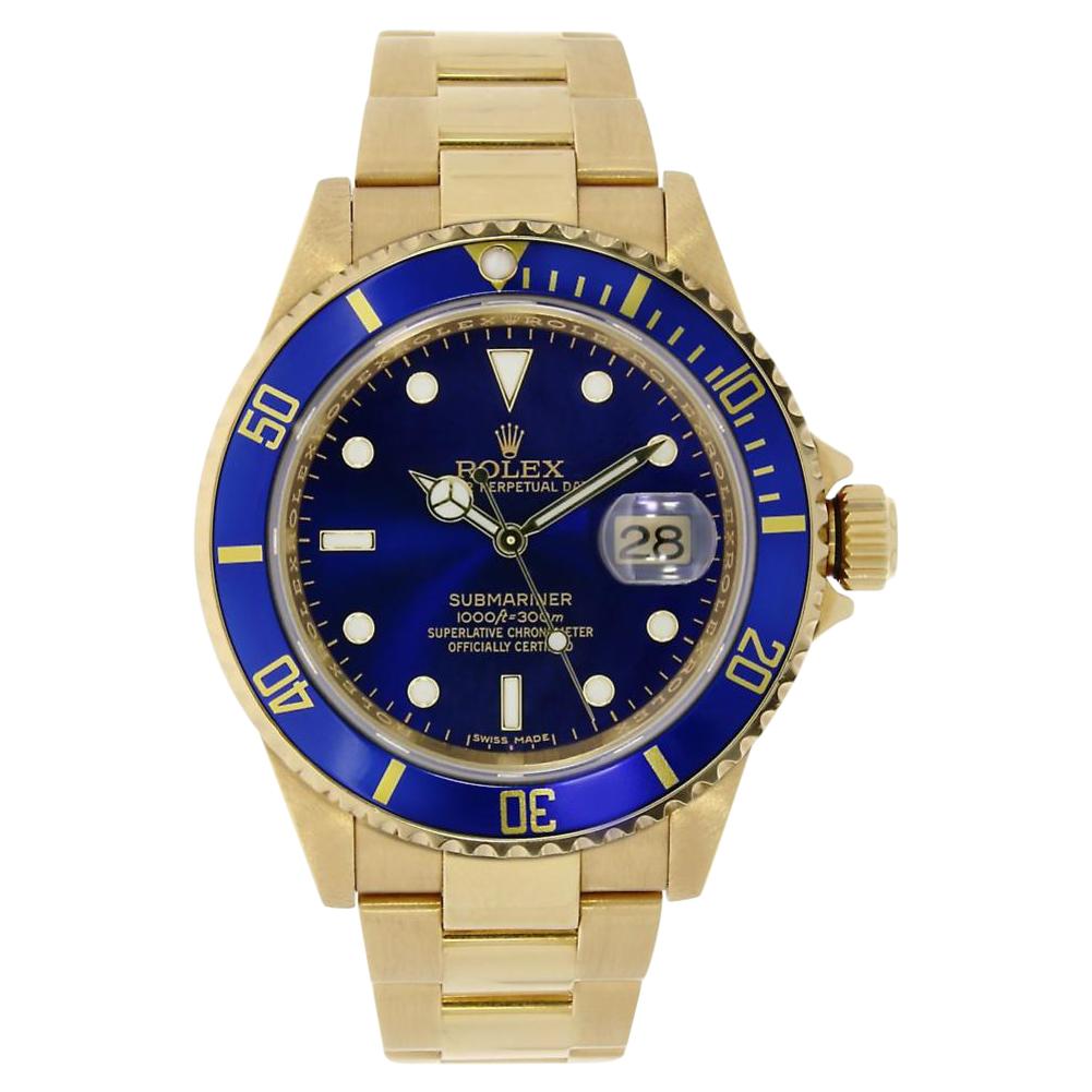 Rolex Submariner Date Yellow Gold Watch Blue Dial 116618