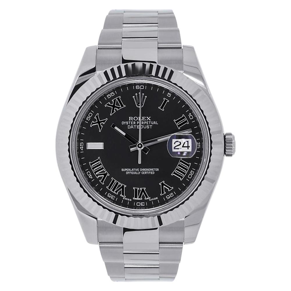 Rolex Datejust II Stainless Steel Black Roman Dial Watch 116300