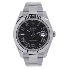 Rolex Datejust II Stainless Steel Black Roman Dial Watch 116300