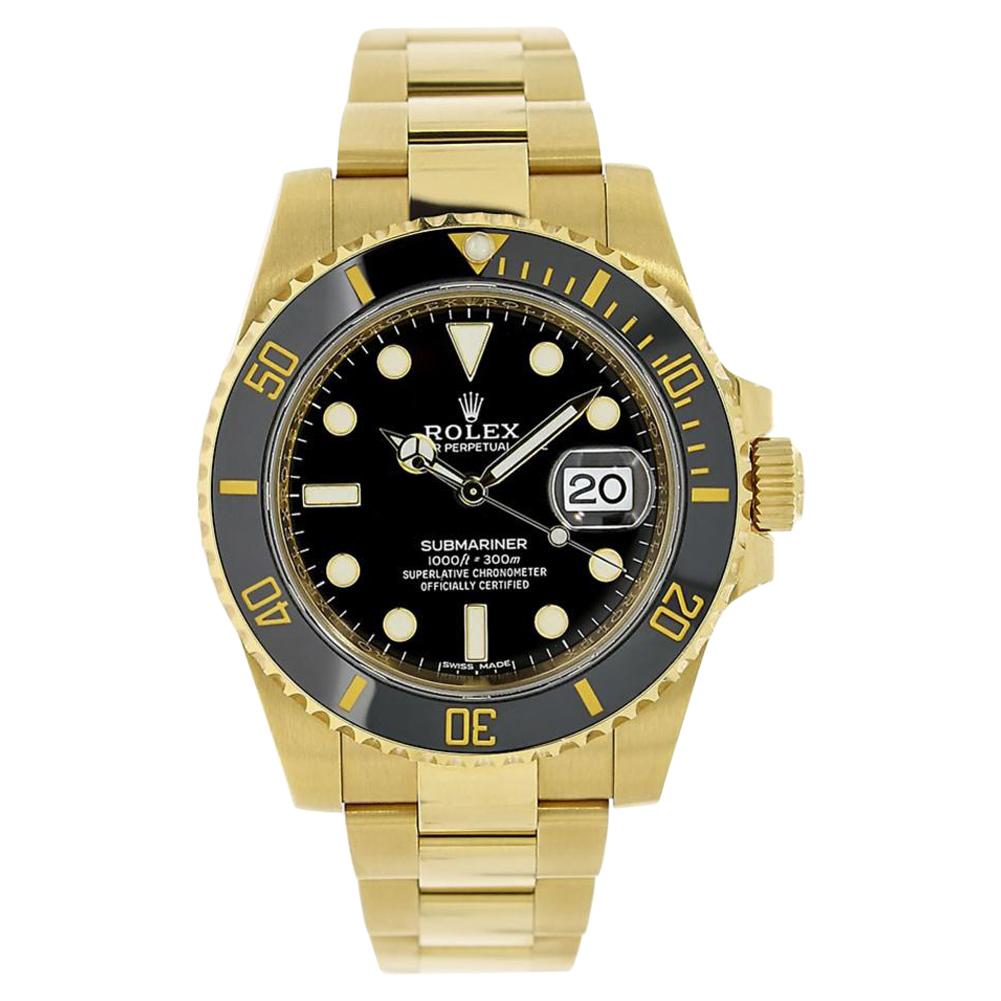 Rolex Submariner 18 Karat Yellow Gold Black Ceramic Watch 116618