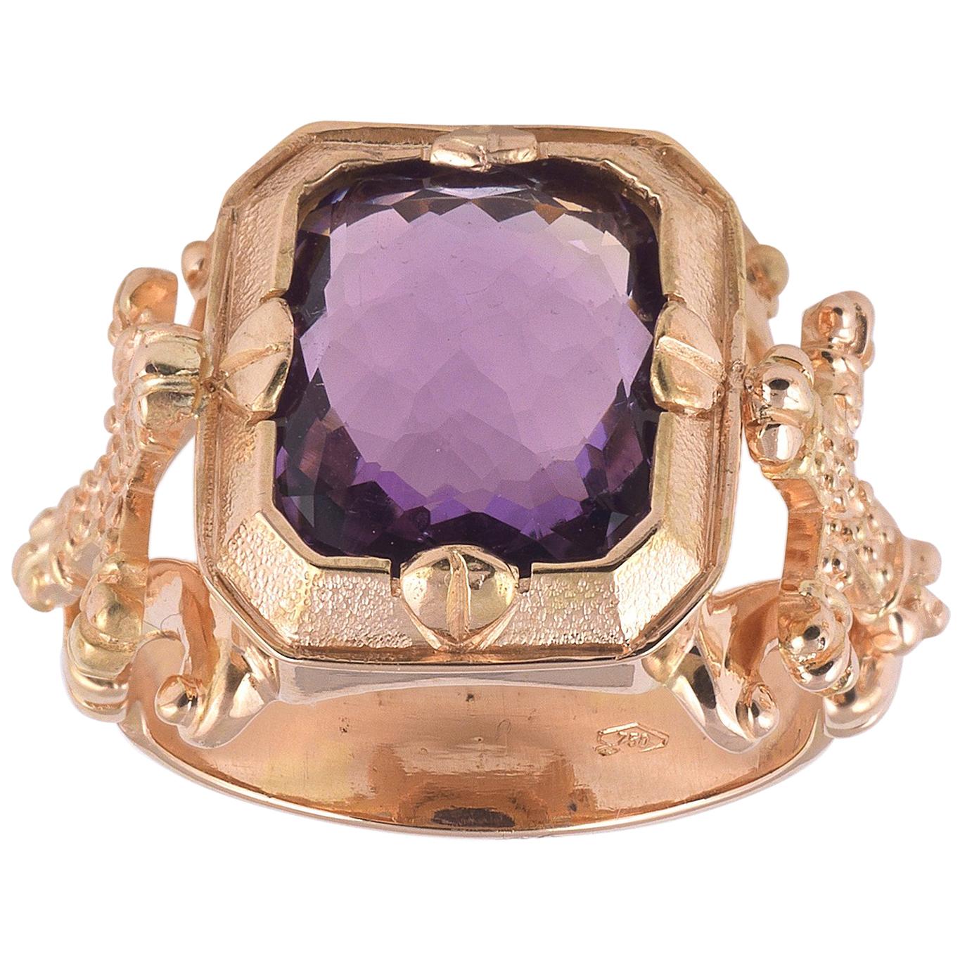 Italian Amethyst Gold Bishop's Ring