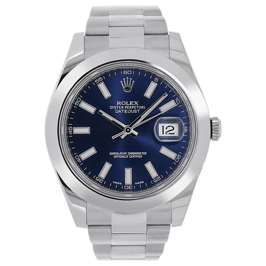 Rolex Datejust II Stainless Steel Blue Index Dial Watch 116300