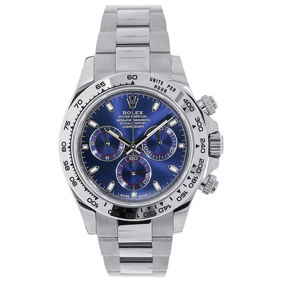 Rolex Cosmograph Daytona 18 Karat White Gold Blue Dial Watch 116509