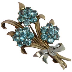 Vintage 9 Carat Rose Gold and Platinum Natural Zircon Floral Spray Brooch