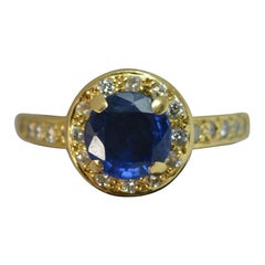 18 Carat Yellow Gold 1.2 Carat Sapphire and Diamond Halo Cluster Engagement Ring