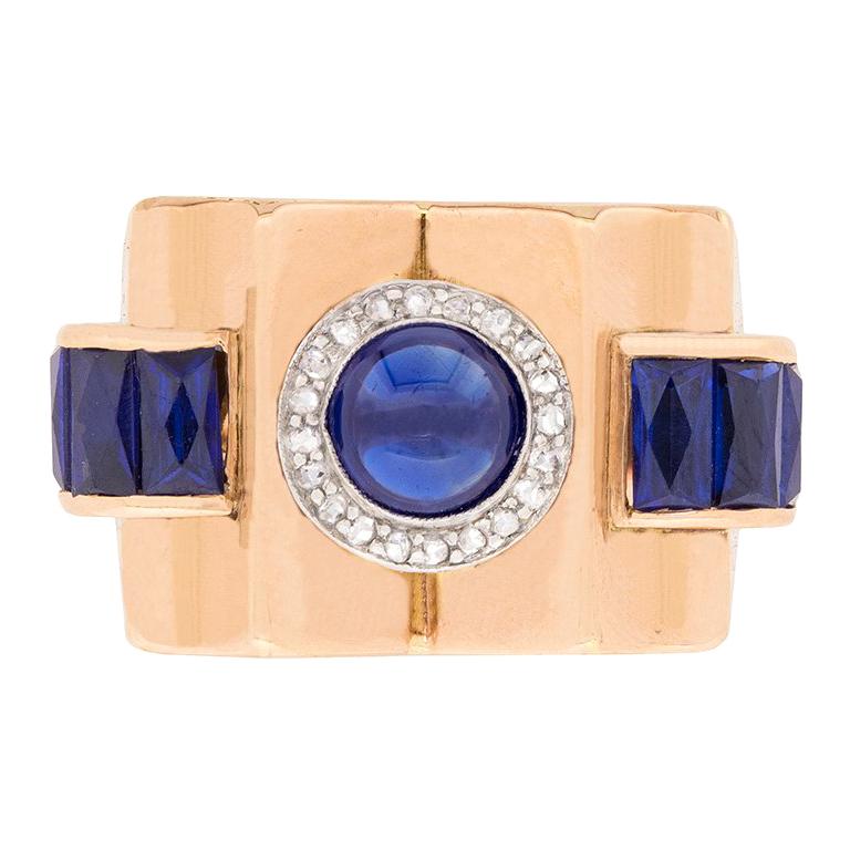 Art Deco Sapphire and Diamond Cluster Ring, circa 1920s